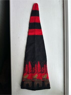 Vintage Maine Moose Beanie Hat Lodgecore Red Black Fair Isle Winter Ski